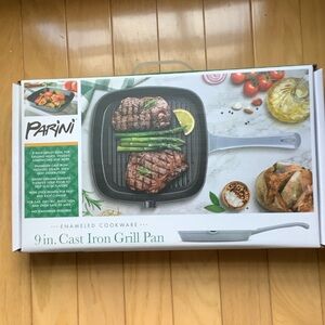 Parini Gray Enameled 9 inch Cast Iron Grill Pan